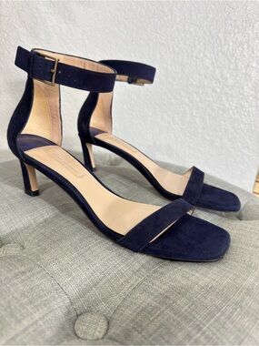 Stuart Weitzman velvet blue royal stray heels
